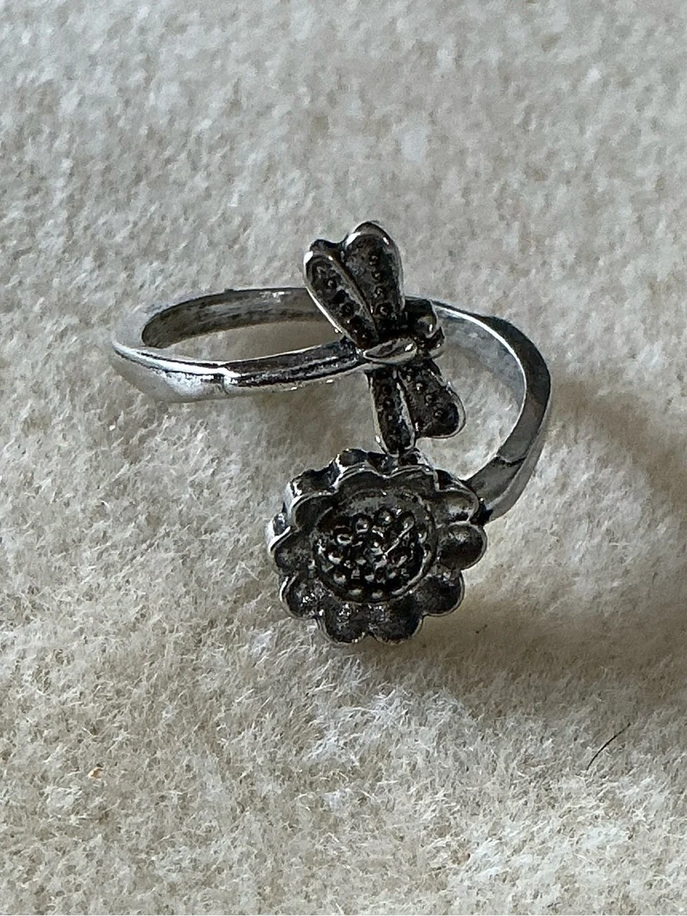 Dragonfly and Flower Adjustable Ring